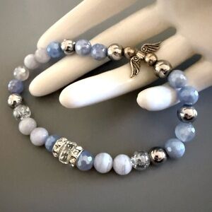 Guardian Angel Natural Blue Quartz Bracelet With Silver Balls for Larger Wrists